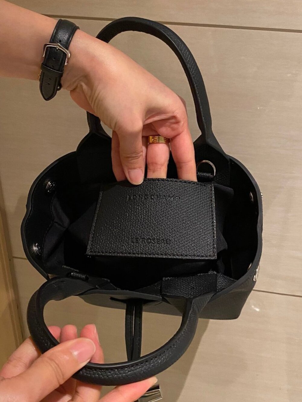 Longchamp Le Roseau Extra Small Black Leather Mini Tote Bag - Picture 7 of 8
